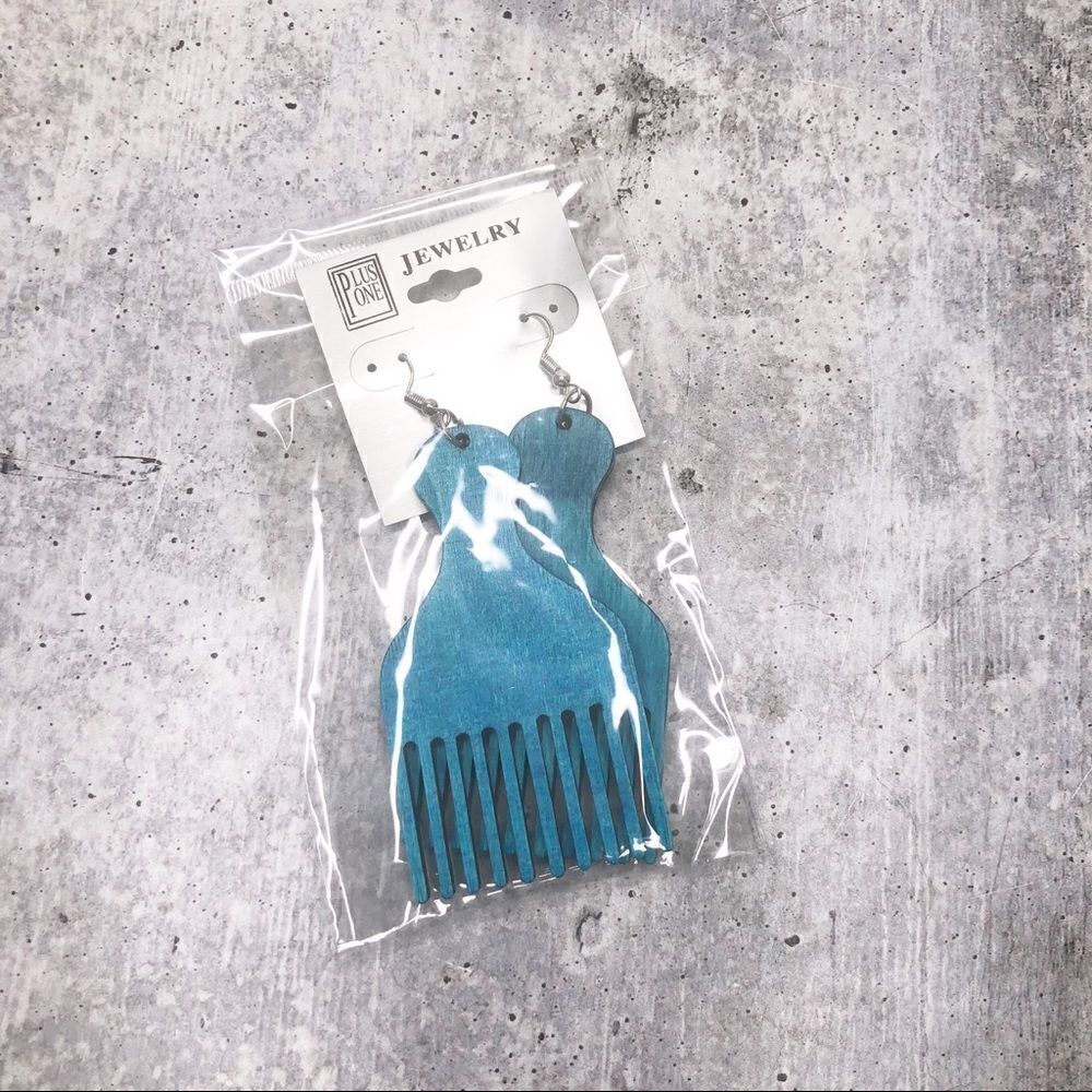 AFRO PICK Blue Women’s Costume Fashion Earrings